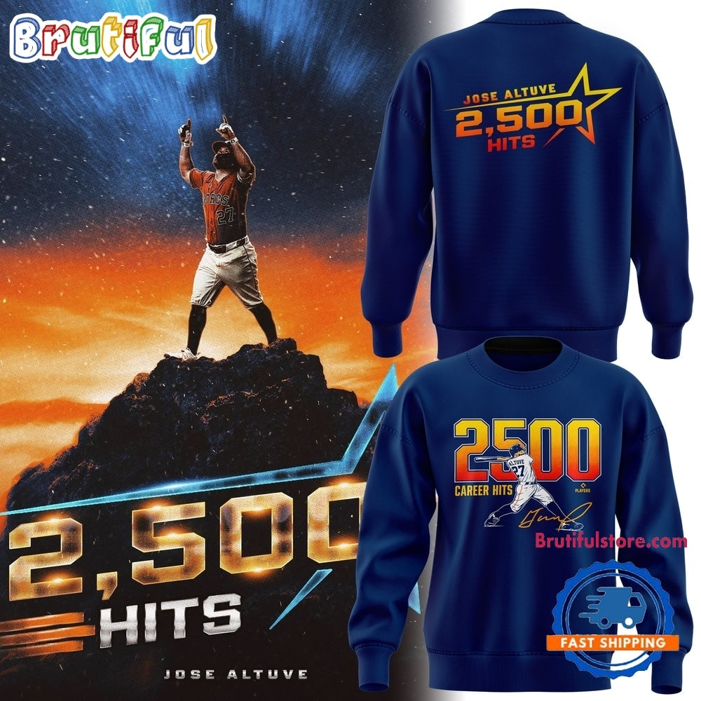 Houston Astros JOSE ALTUVE 2500 CAREER HITS Navy Hoodie T-Shirt