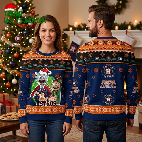 Houston Astros Rick And Morty Santa Hat Ugly Christmas Sweater