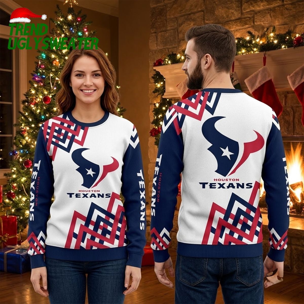 Houston Texans Bull Logo Geometric Knit Christmas Sweater