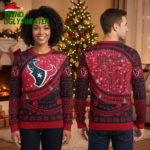 Houston Texans Bull Logo Snowflake Knit Ugly Christmas Sweater