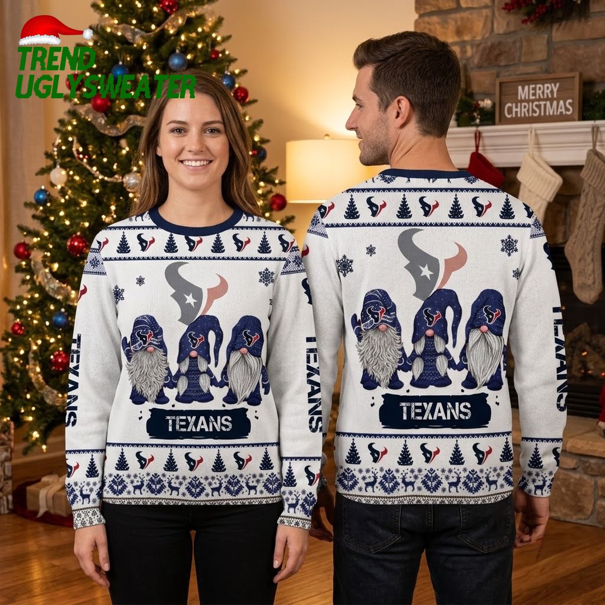 Houston Texans Christmas Gnomes Logo Ugly Christmas Sweater