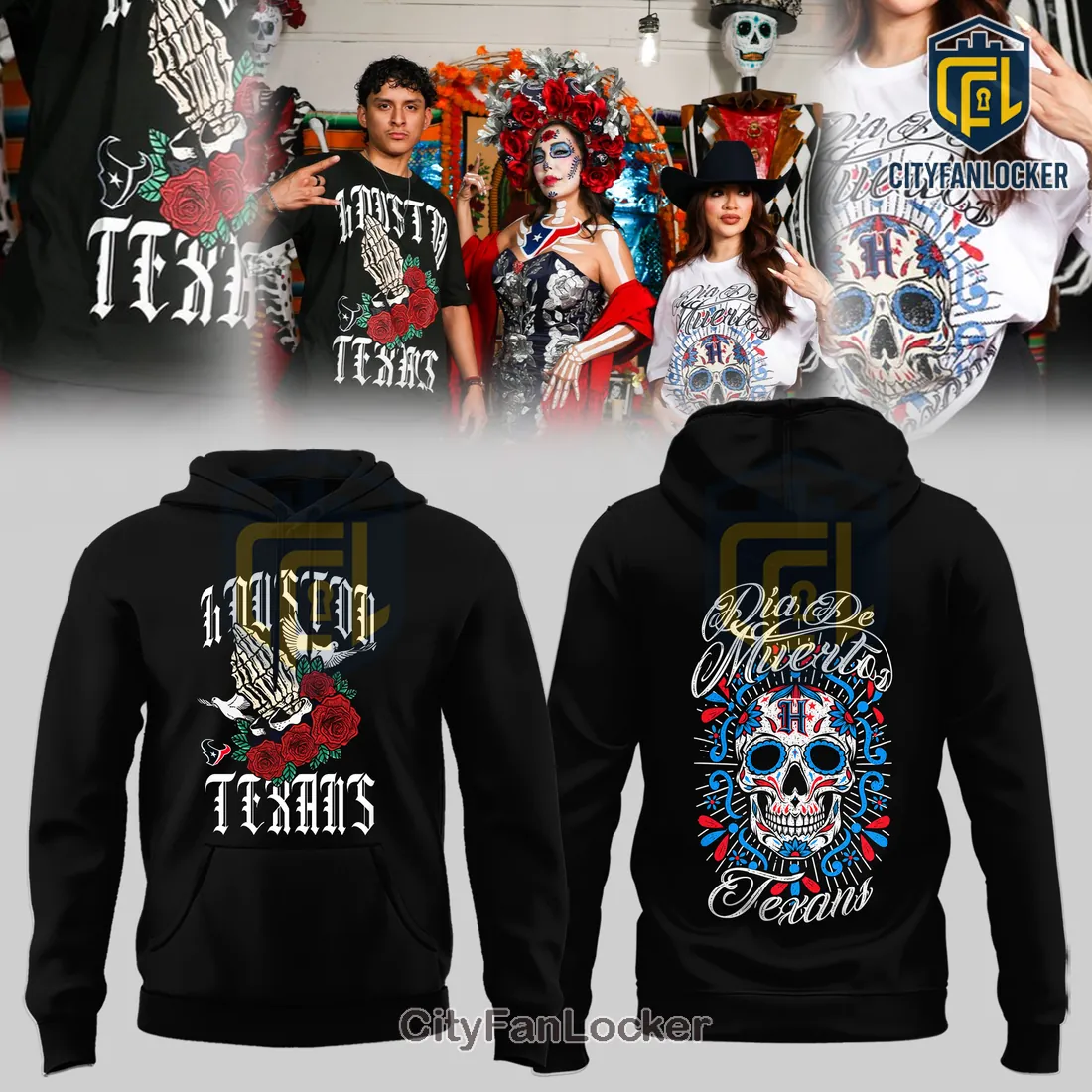 Houston Texans Dia De Los Muertos Black Hoodie