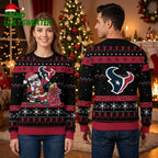 Houston Texans Grinch Santa With Christmas Lights Ugly Christmas Sweater