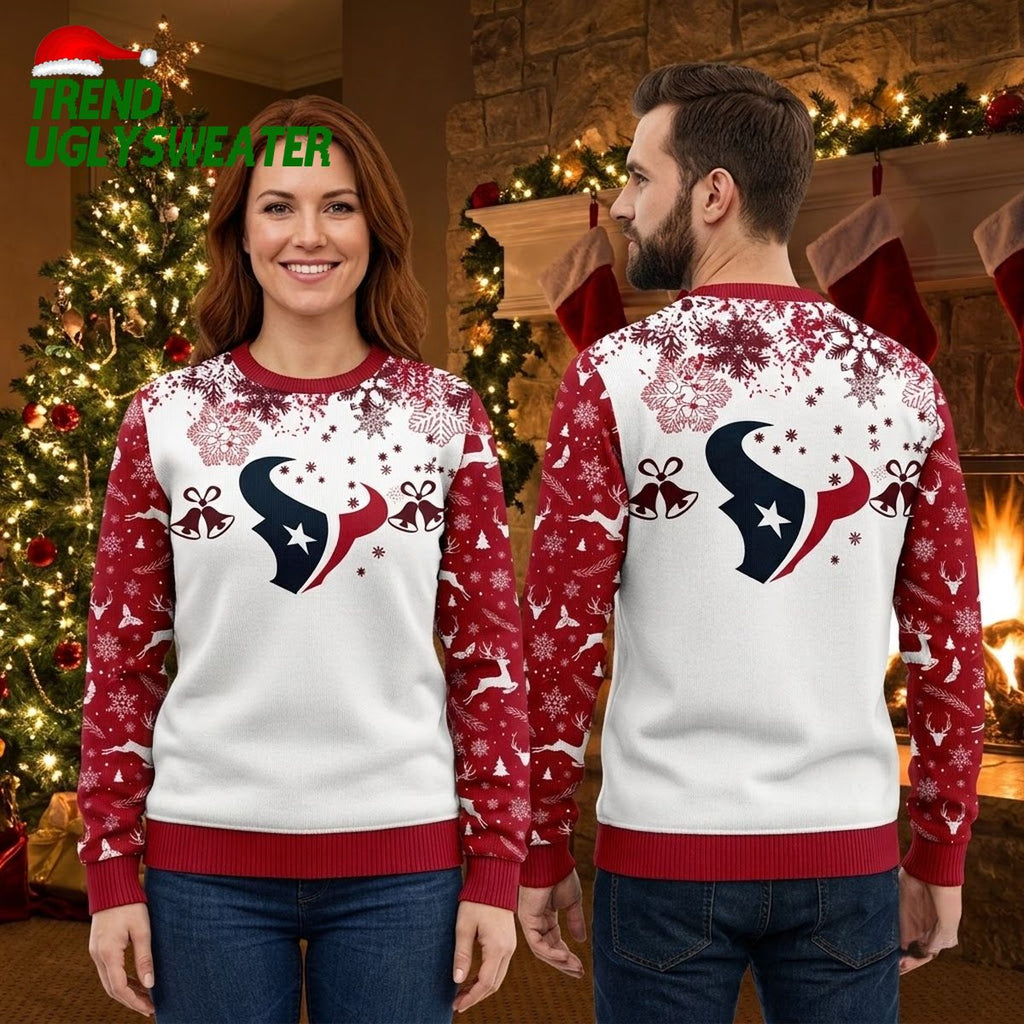 Houston Texans Logo Reindeer And Christmas Trees Ugly Christmas Sweater