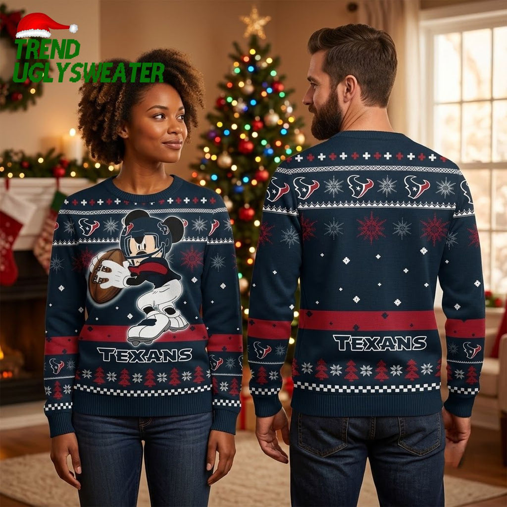 Houston Texans Mickey Mouse Football Throw Ugly Christmas Sweater