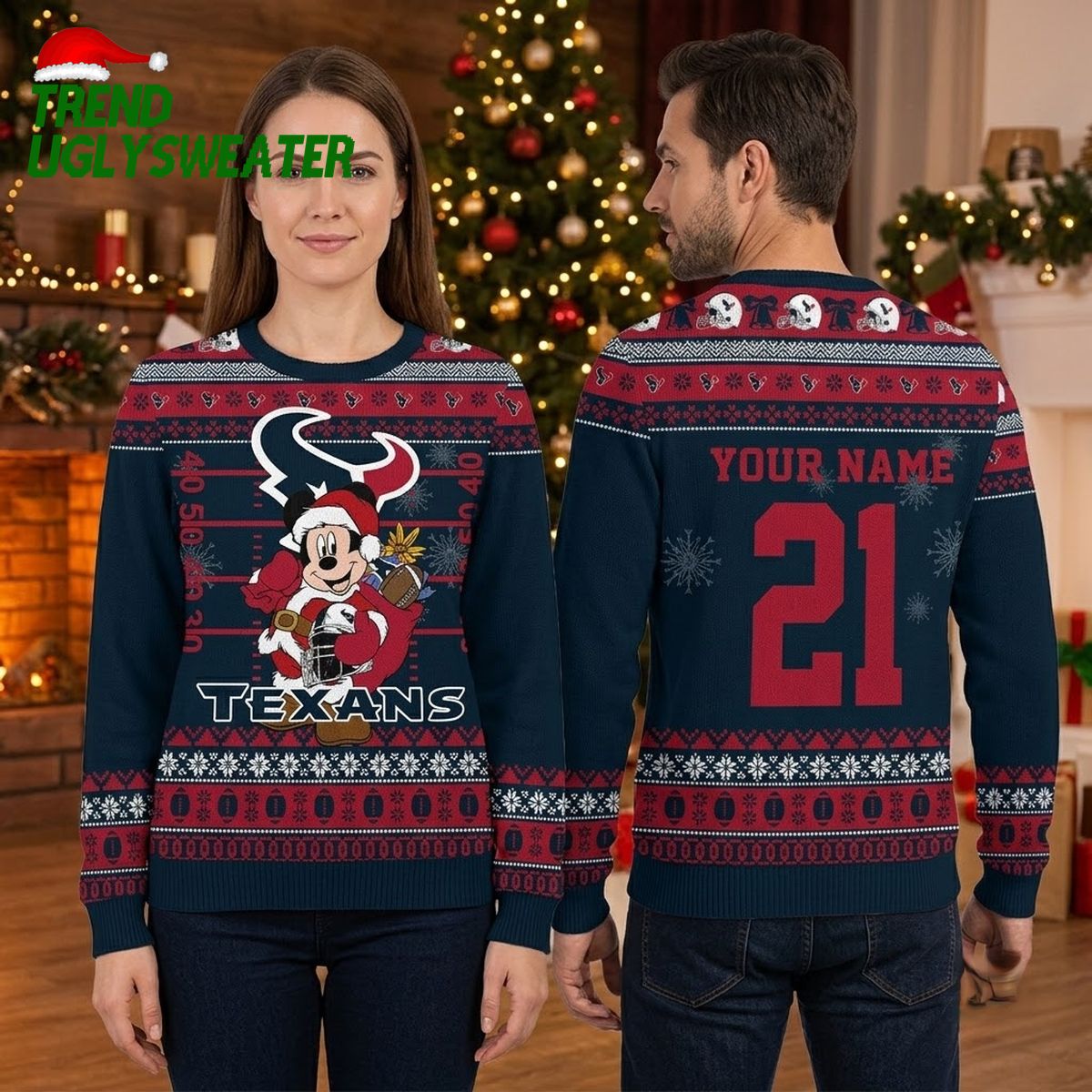 Houston Texans Mickey Santa Football Ugly Christmas Sweater