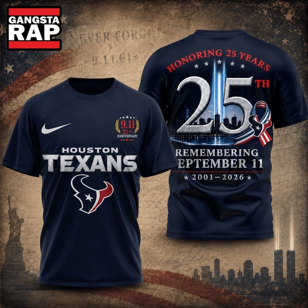 Houston Texans NFL Honoring 25 Years Remembering September 11 T Shirt, Football New Design Shirt
