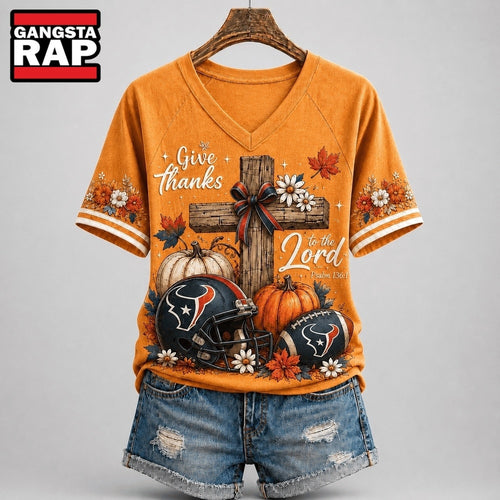 Houston Texans NFL Thanksgiving Faith And Football V Neck T Shirt