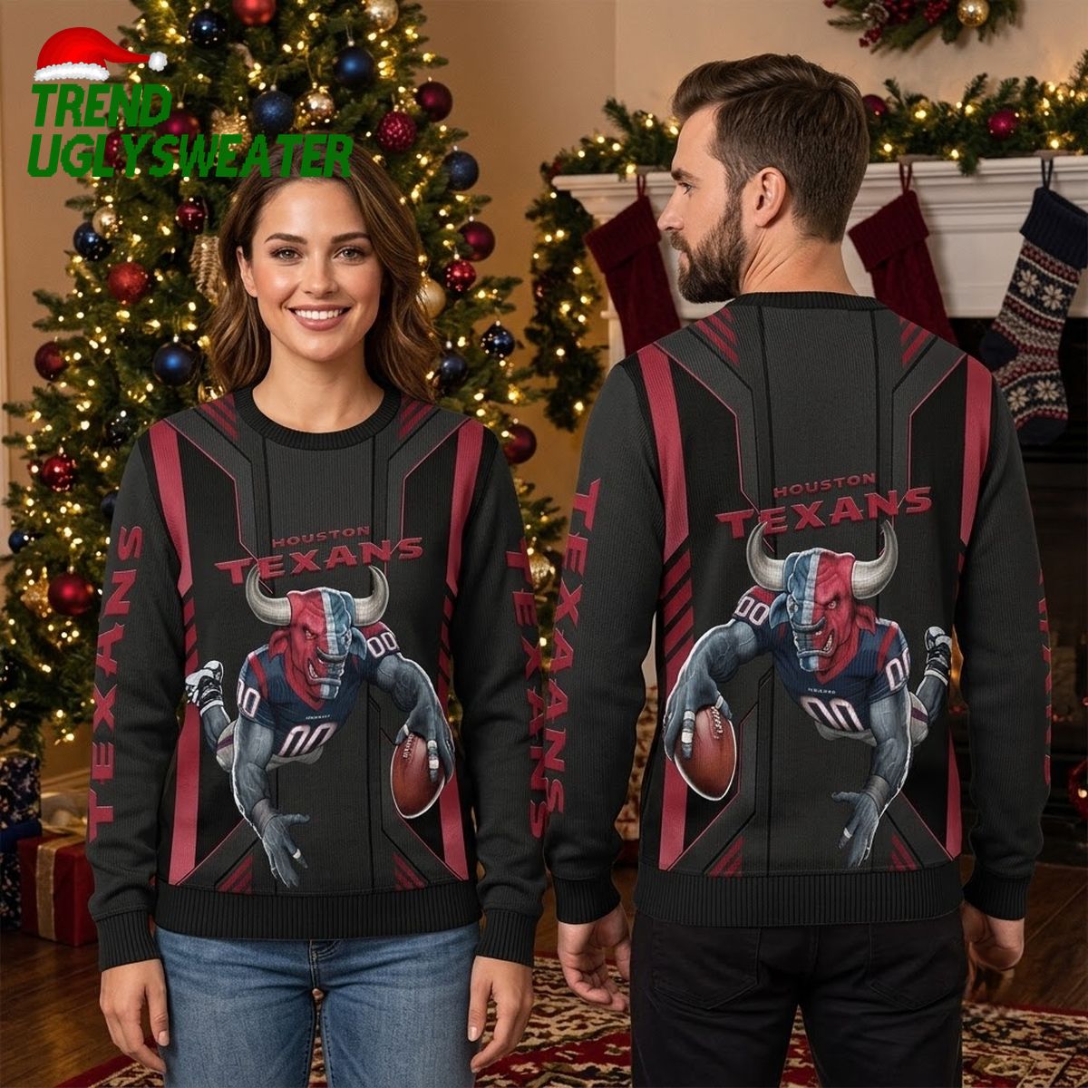 Houston Texans Rushing Bull Football Player Black Sweatshirt