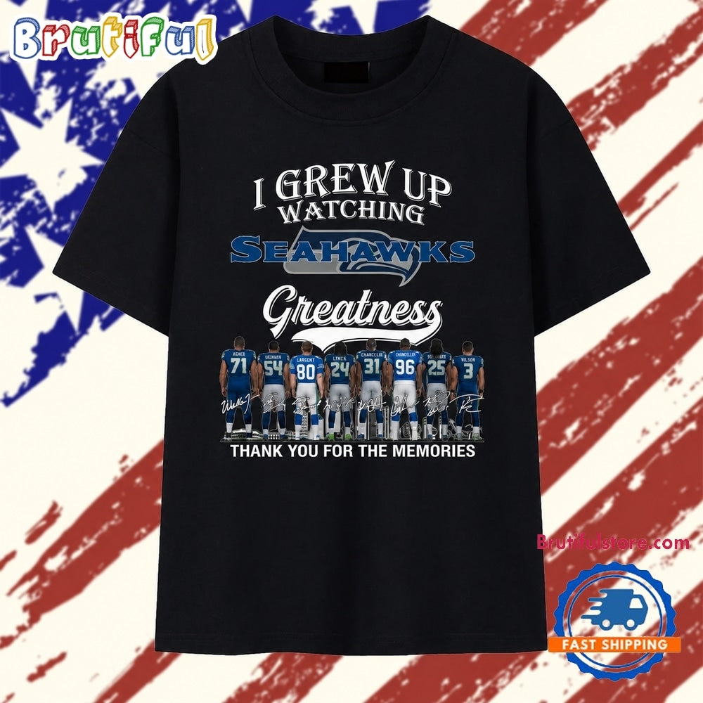 I Grew Up Watching Seahawks Greatness Signatures Graphic T Shirt