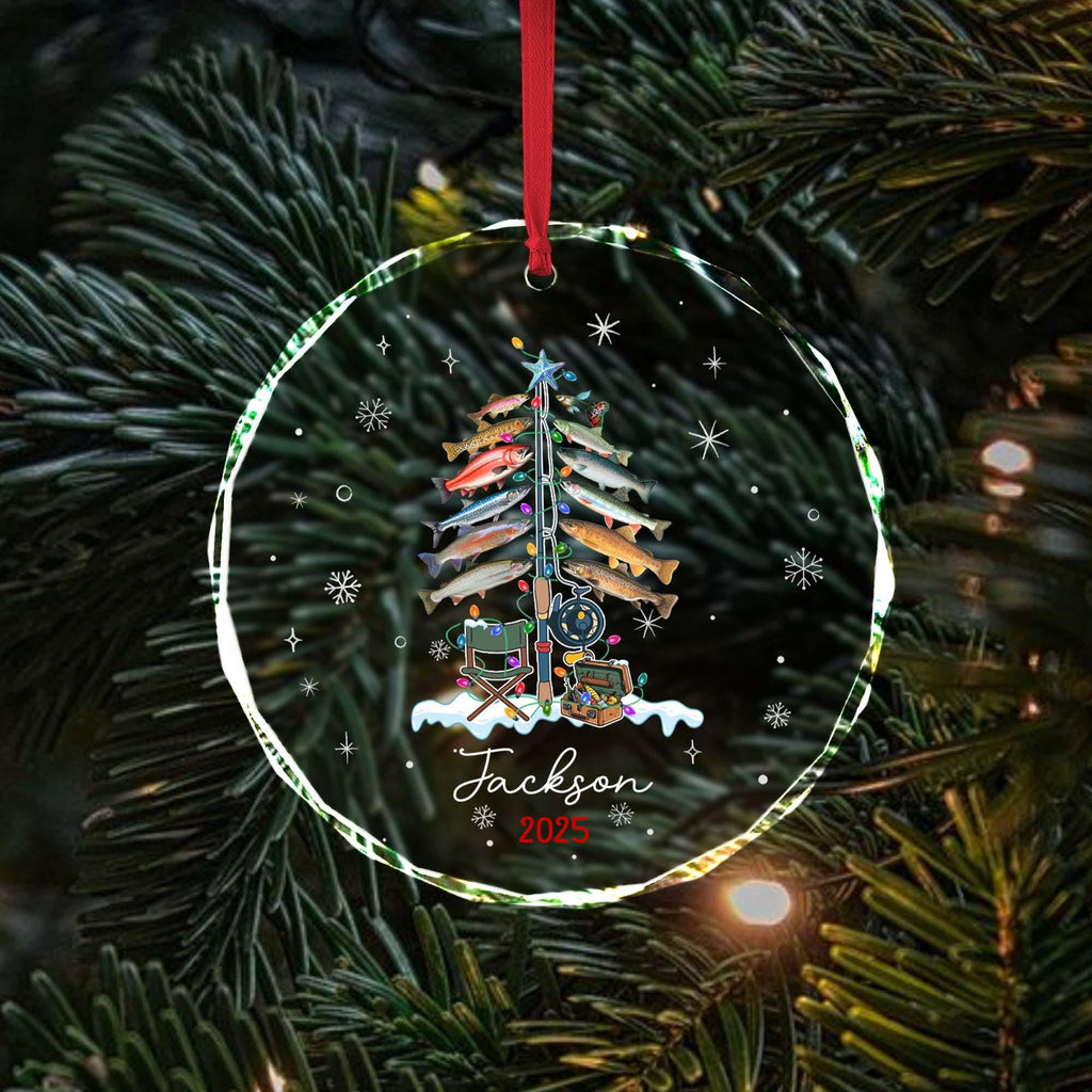 Xmas Tree Decor Gift For Fishing Lovers - Personalized Circle Glass Ornament - Christmas Gift For Fishing Lovers, Fishing Man
