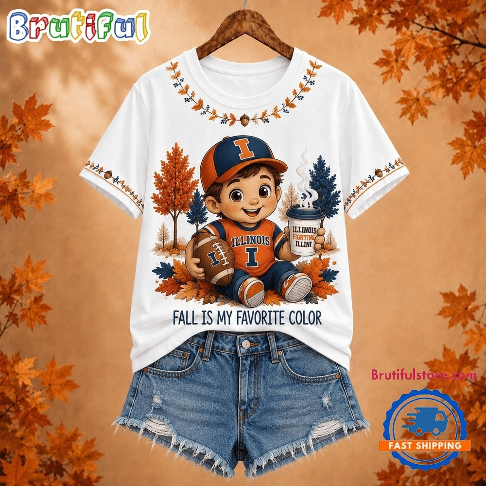 Illinois Fighting Illini NCAA Fall Is My Favorite Color Football Unisex 3D Shirt