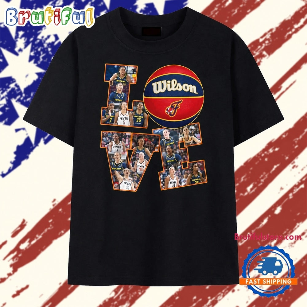 Indiana Fever LOVE Basketball Photo Collage Graphic T Shirt