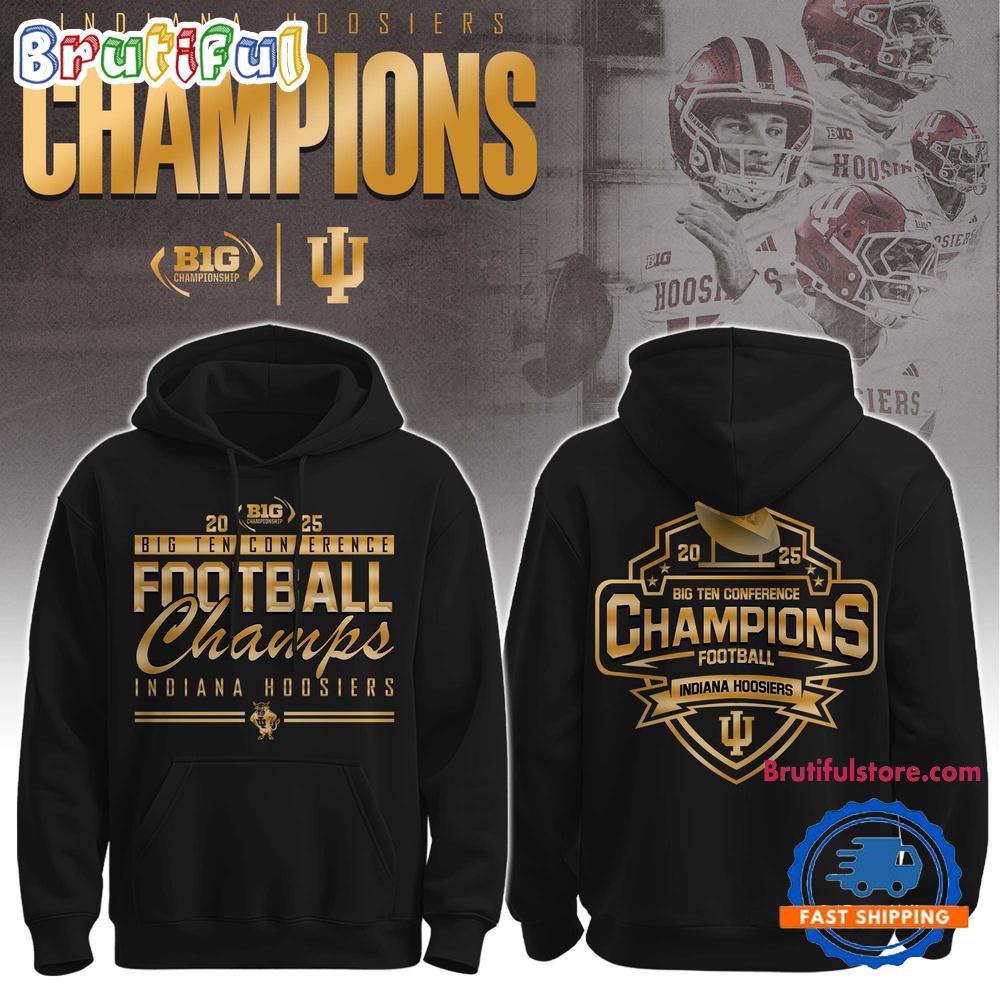 Indiana Hoosiers 2025 Big Ten Football Conference Champions Black Hoodie T-Shirt