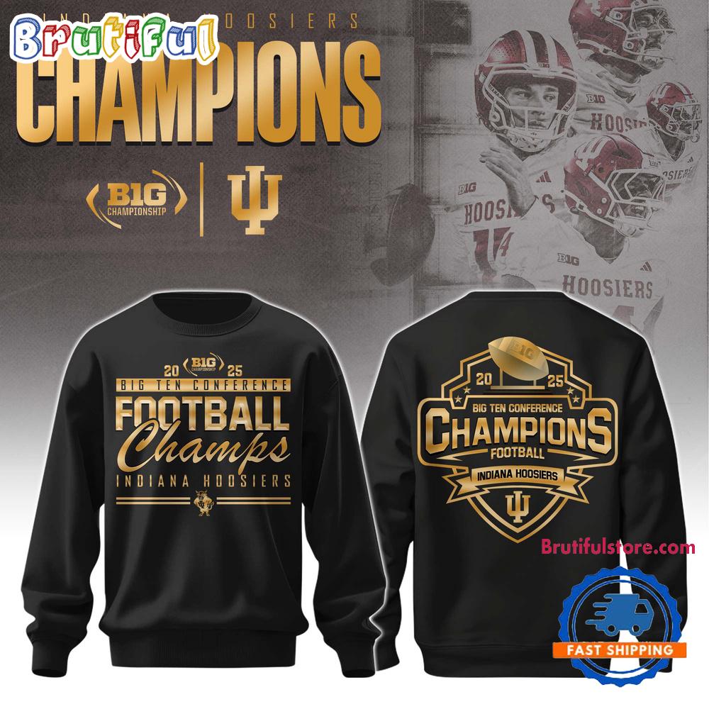 Indiana Hoosiers 2025 Big Ten Football Conference Champions Black Hoodie T-Shirt