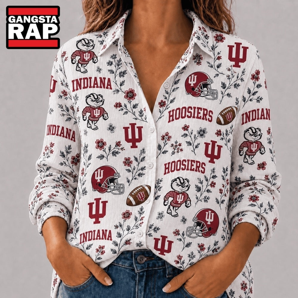Indiana Hoosiers NCAA College Spirit Blossoms Women Casual Shirt