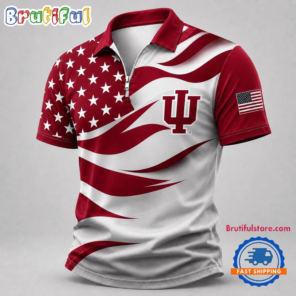 Indiana Hoosiers NCAA Freedom Wave Zipper Polo Shirt
