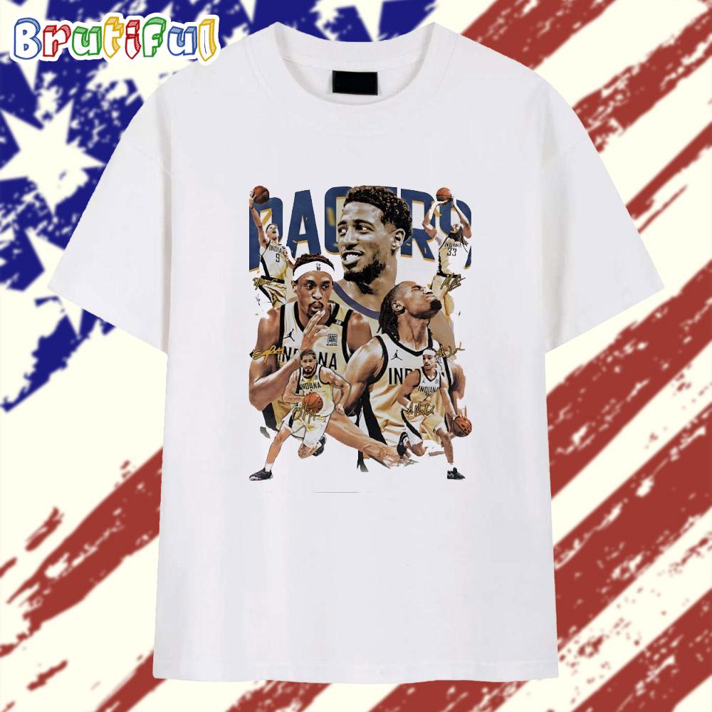 Indiana Pacers Basketball Player Collage Signature T Shirt