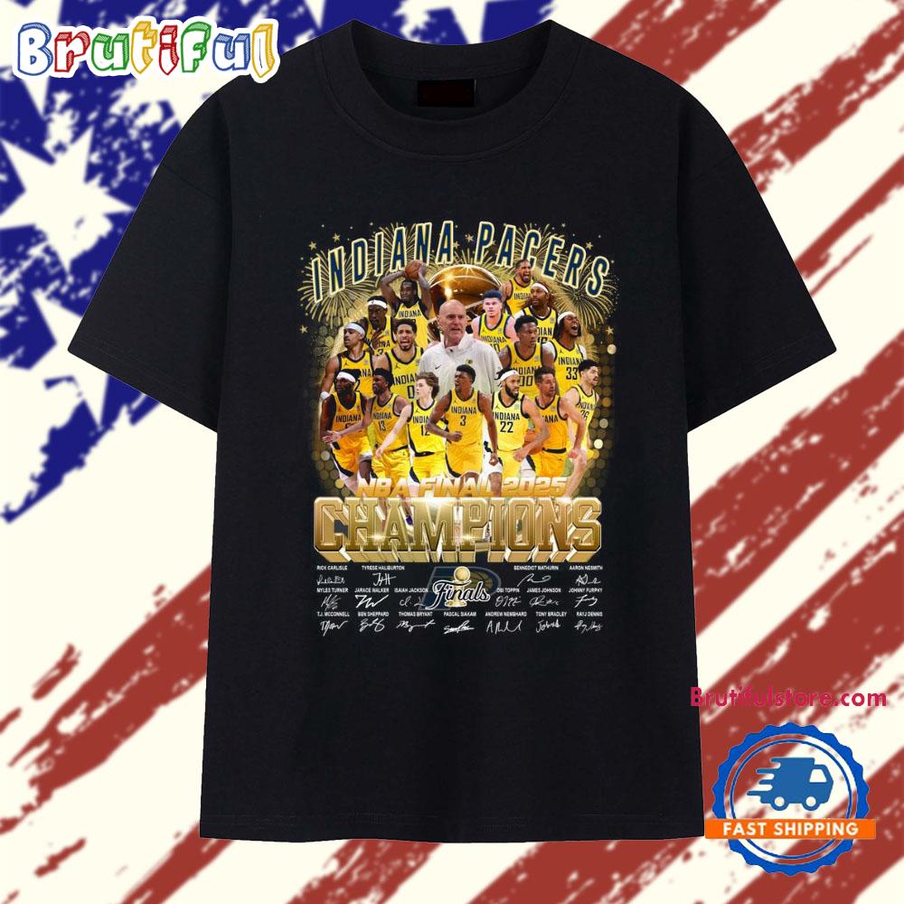 Indiana Pacers NBA Final 2025 Champions Team Graphic Signature T Shirt