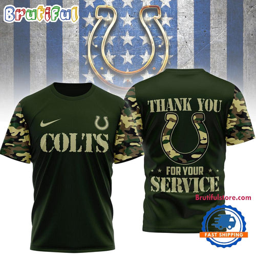 Indianapolis Colts 2026 NFL Camouflage Thank You For Service Limited 3D Shirt