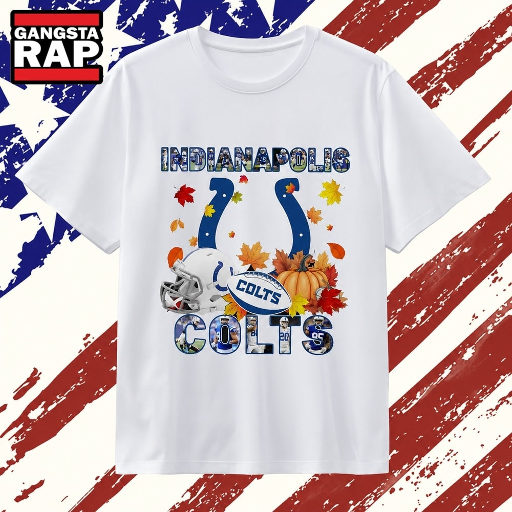 Indianapolis Colts Football Autumn Fall Leaves Graphic T Shirt