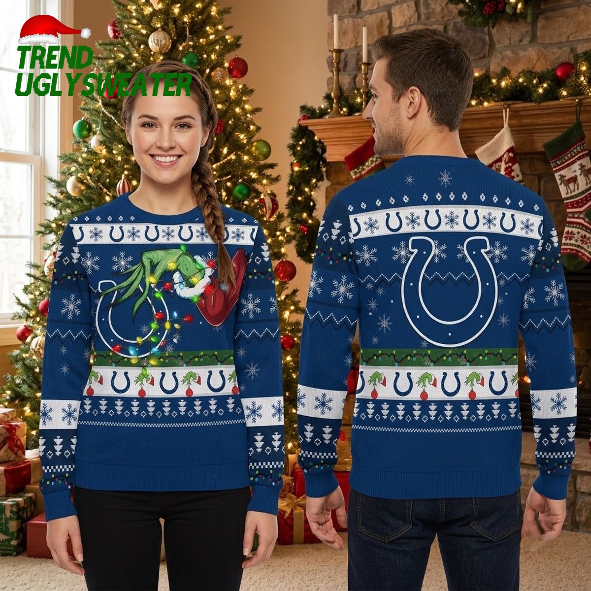 Indianapolis Colts Grinch Hand Holding Football Ugly Christmas Sweater