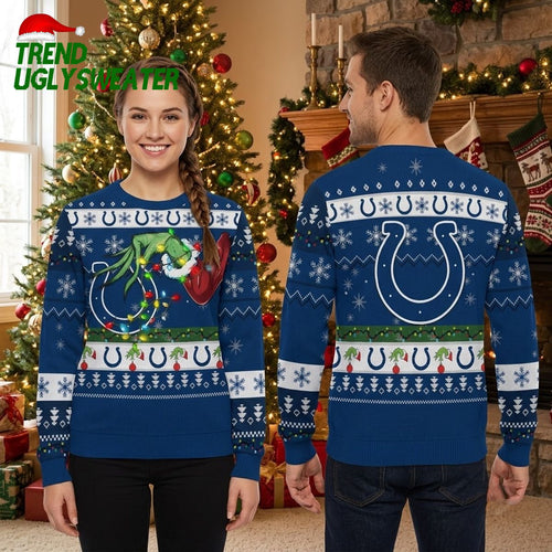 Indianapolis Colts Grinch Hand Holding Football Ugly Christmas Sweater