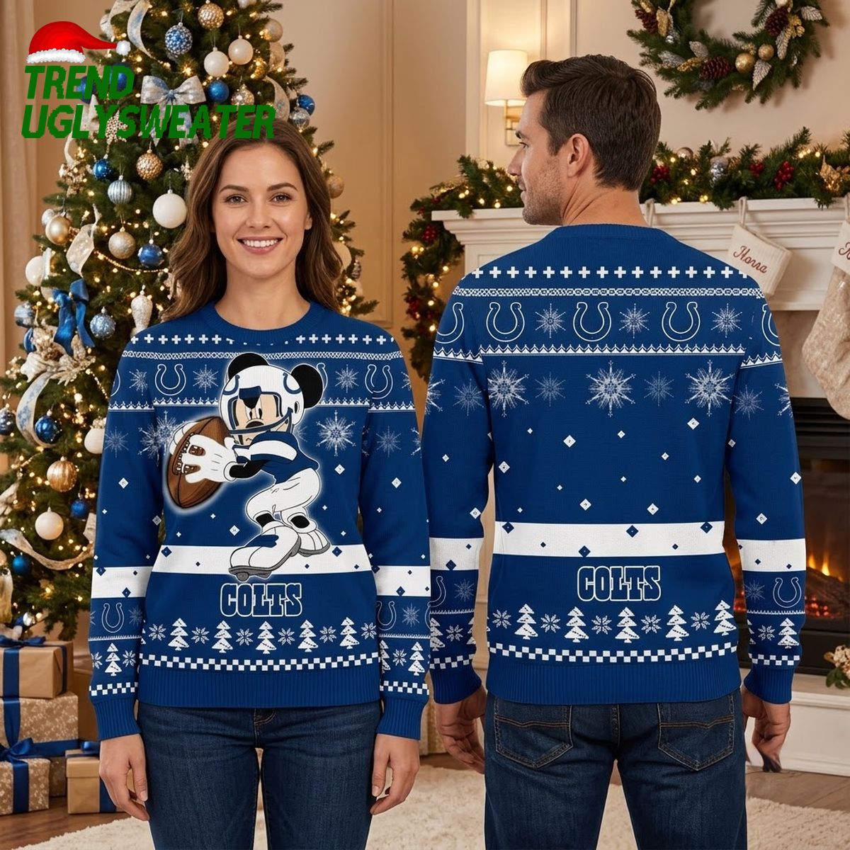 Indianapolis Colts Mickey Mouse Football Throw Ugly Christmas Sweater
