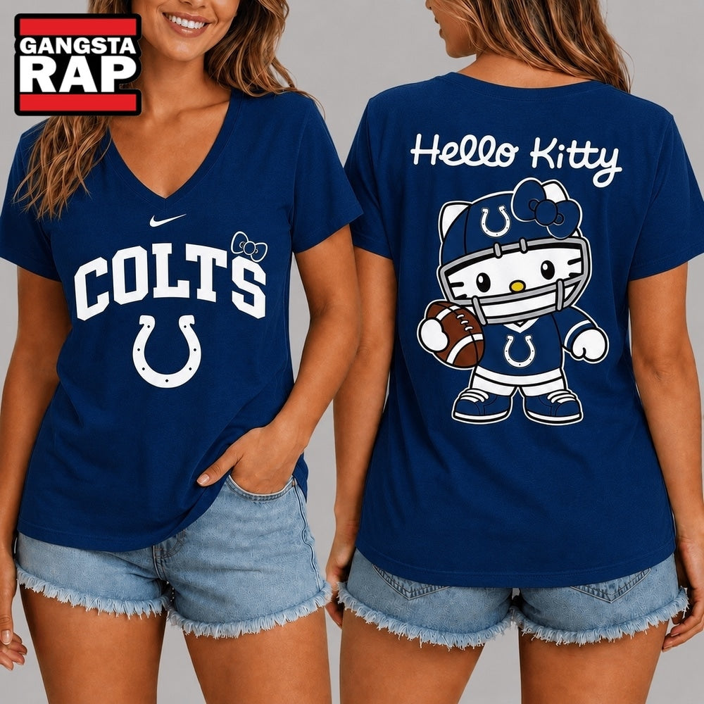 Indianapolis Colts NFL Hello Kitty Football V Neck T Shirt
