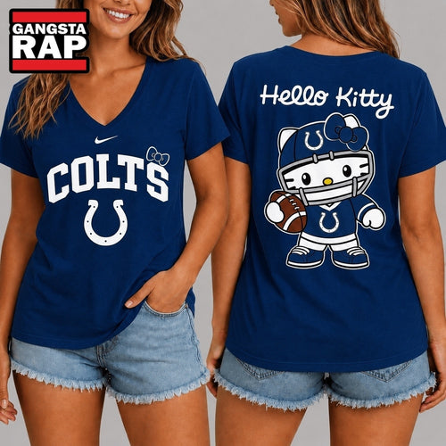 Indianapolis Colts NFL Hello Kitty Football V Neck T Shirt