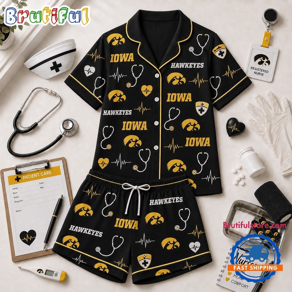 Iowa Hawkeyes NCAA Heartbeats & Home Teams Short Sleeve Pajamas Set