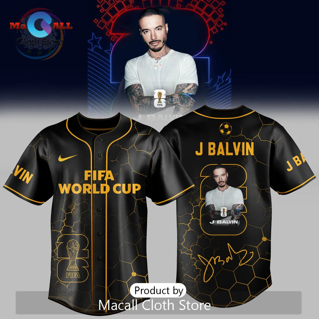 J Balvin x FIFA World Cup 2026 Black Gold Baseball Jersey