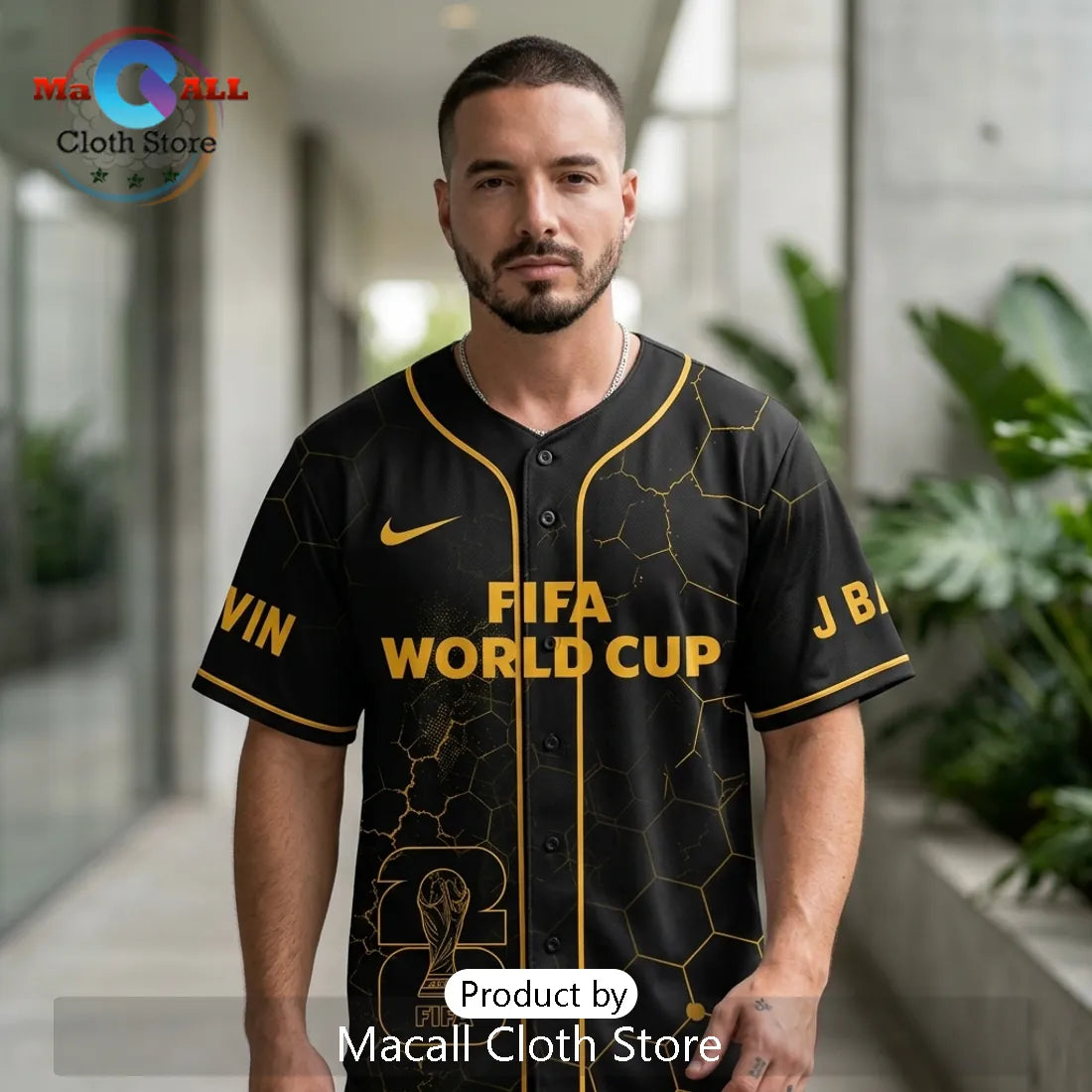 J Balvin x FIFA World Cup 2026 Black Gold Baseball Jersey