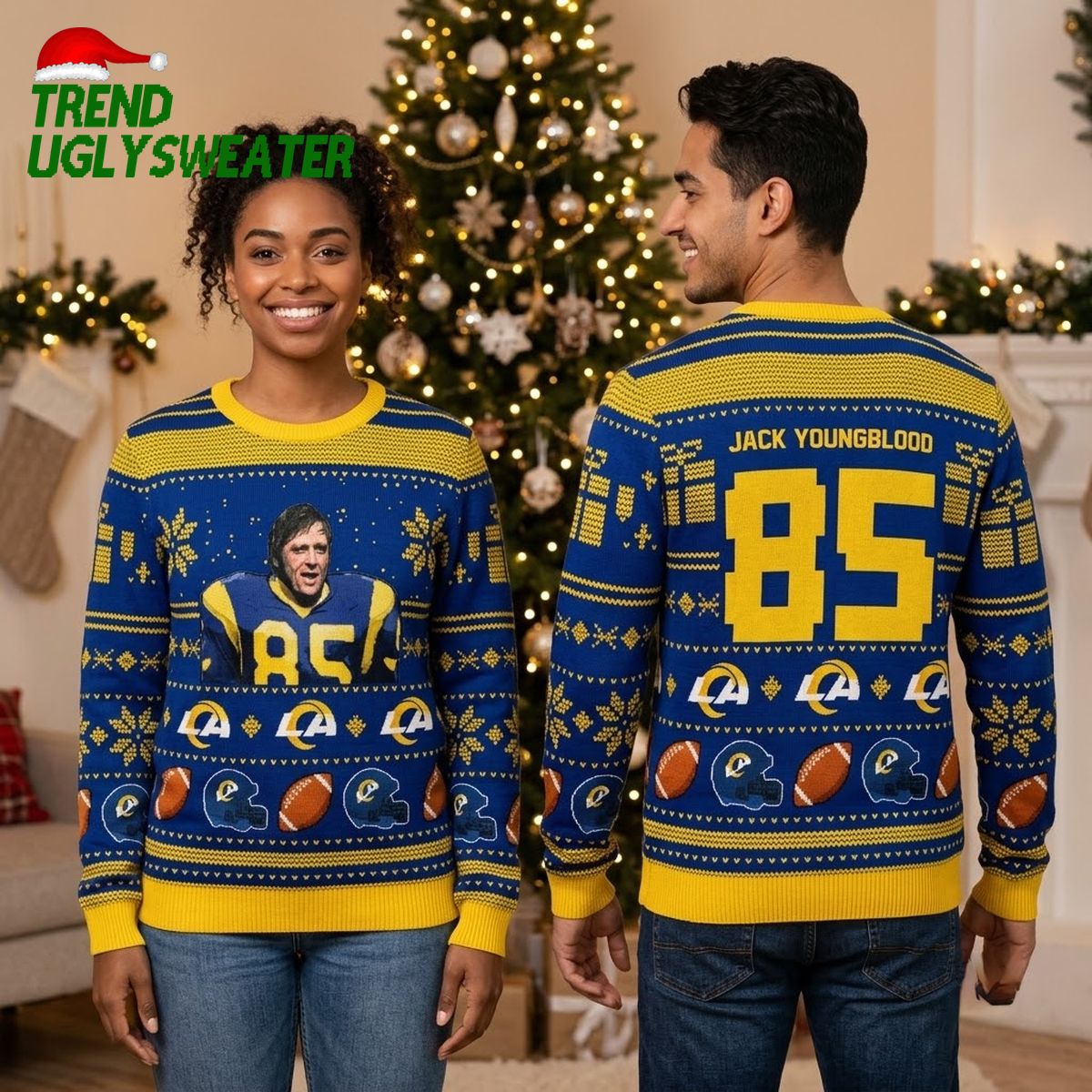 Jack Youngblood 85 Los Angeles Rams Football Ugly Christmas Sweater