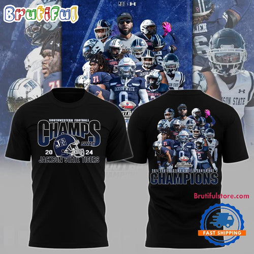 Jackson State Tigers Football 2024 Champions Design Black T Shirt