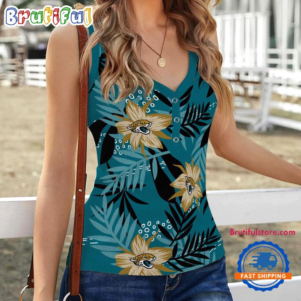 Jacksonville Jaguars Hibiscus Pattern Women’s V-Neck Ribbed Tank Top