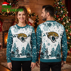 Jacksonville Jaguars Jaguar Head Logo Snowy Forest Ugly Christmas Sweater