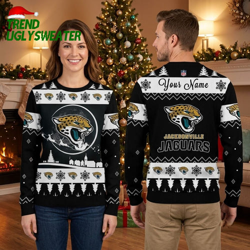 Jacksonville Jaguars Roaring Jaguar Custom Name Ugly Christmas Sweater