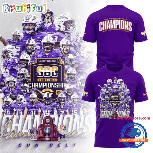 James Madison Dukes Football 2025 SUN BELT CHAMPIONS Team Graphic T Shirt