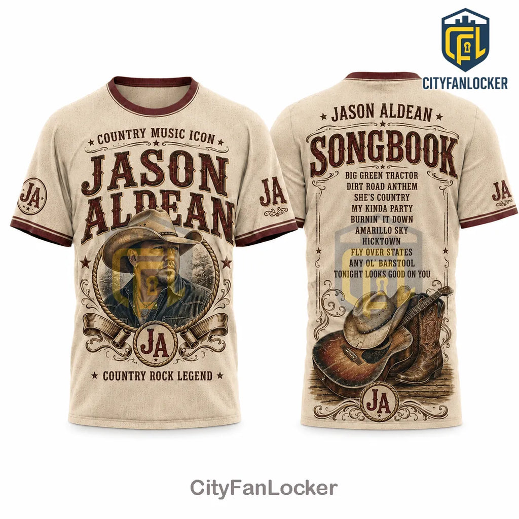 Jason Aldean Country Music Icon Signature Songbook T-Shirt