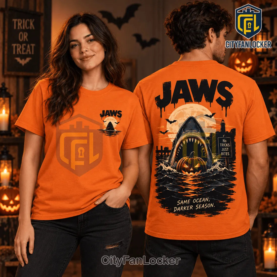 Jaws Shark Pumpkin Orange Halloween T-Shirt