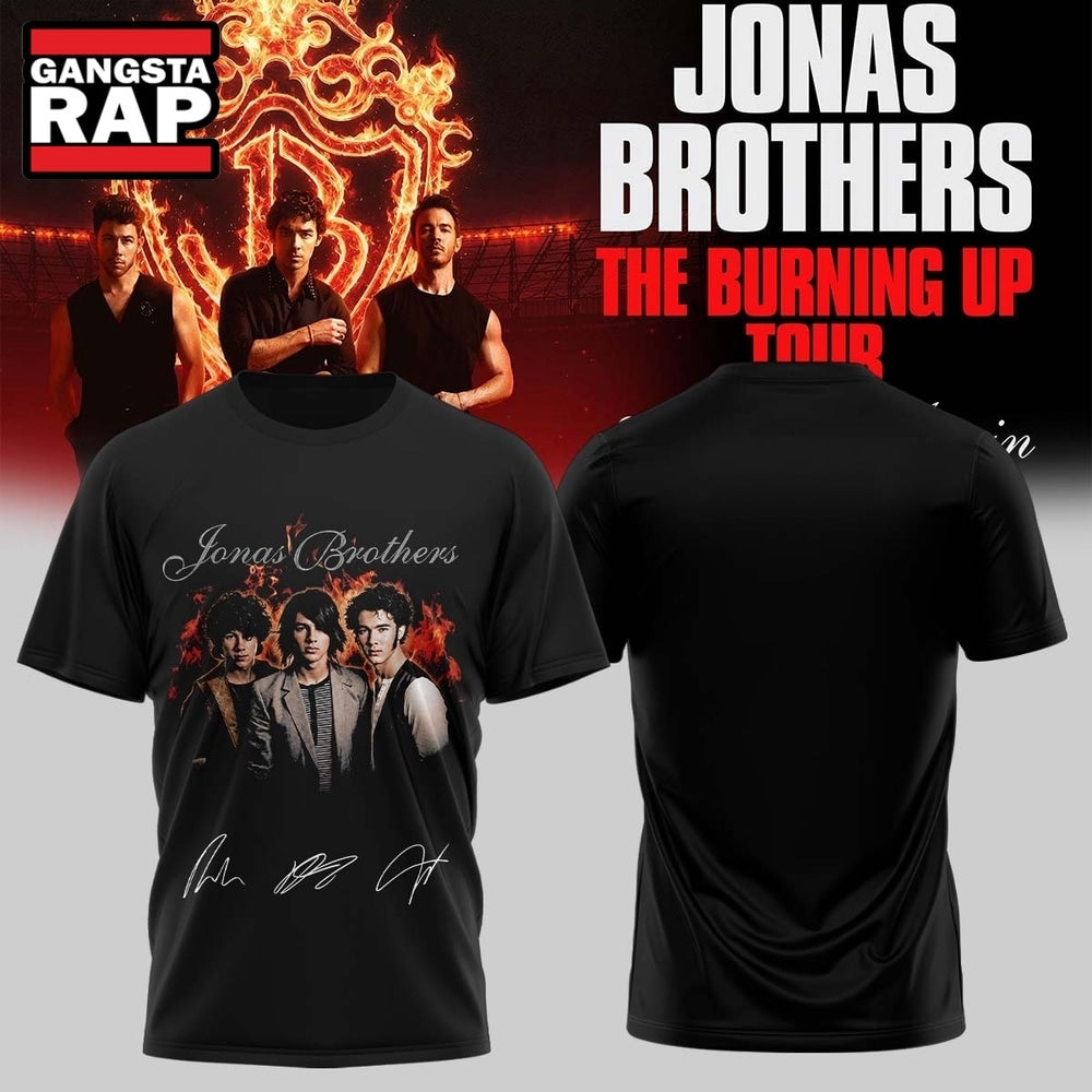 Jonas Brothers The Burning Up Tour 2026 Signature Black Hoodie T-Shirt