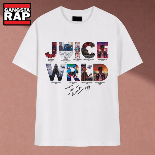 Juice WRLD 999 Album Title Collage Signature Tribute T Shirt, Music 2D Shirt