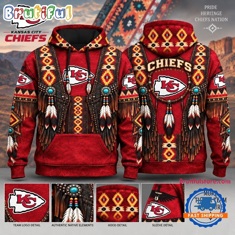 Kansas City Chiefs Heritage Hoodie, Western Native Inspired Football Hoodie
