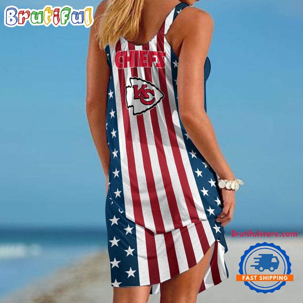 Kansas City Chiefs In My Veins USA In My Heart Independence Day Women’s Summer Beach Sling Dress