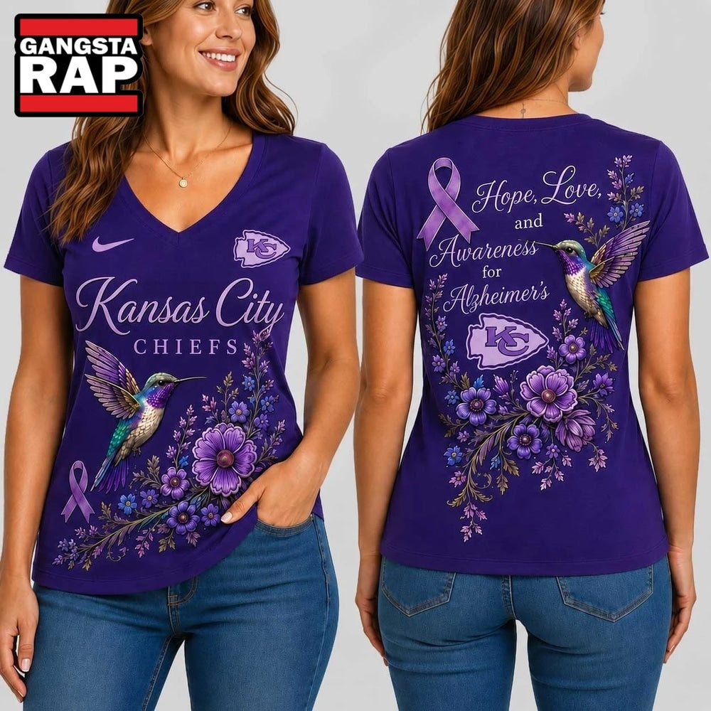 Kansas City Chiefs NFL Alzheimer’s Awareness Month V neck T Shirt