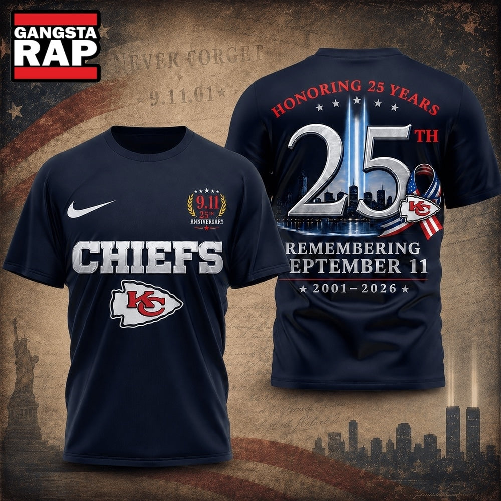 Kansas City Chiefs NFL Honoring 25 Years Remembering September 11 T Shirt, Football New Design Shirt