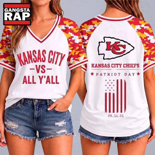 Kansas City Chiefs NFL vs All Y’ All United We Stand V Neck T Shirt