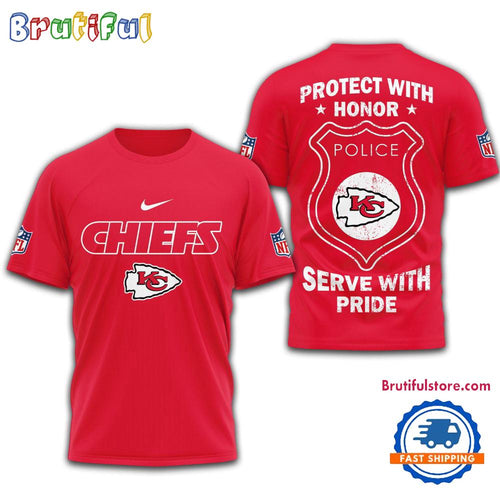 Kansas City Chiefs Protech With Honor Police Serve With Pride 3D Shirt
