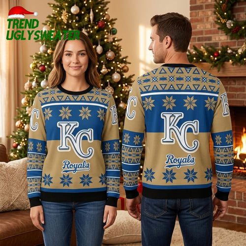Kansas City Royals Blue And Gold Snowflake Ugly Christmas Sweater